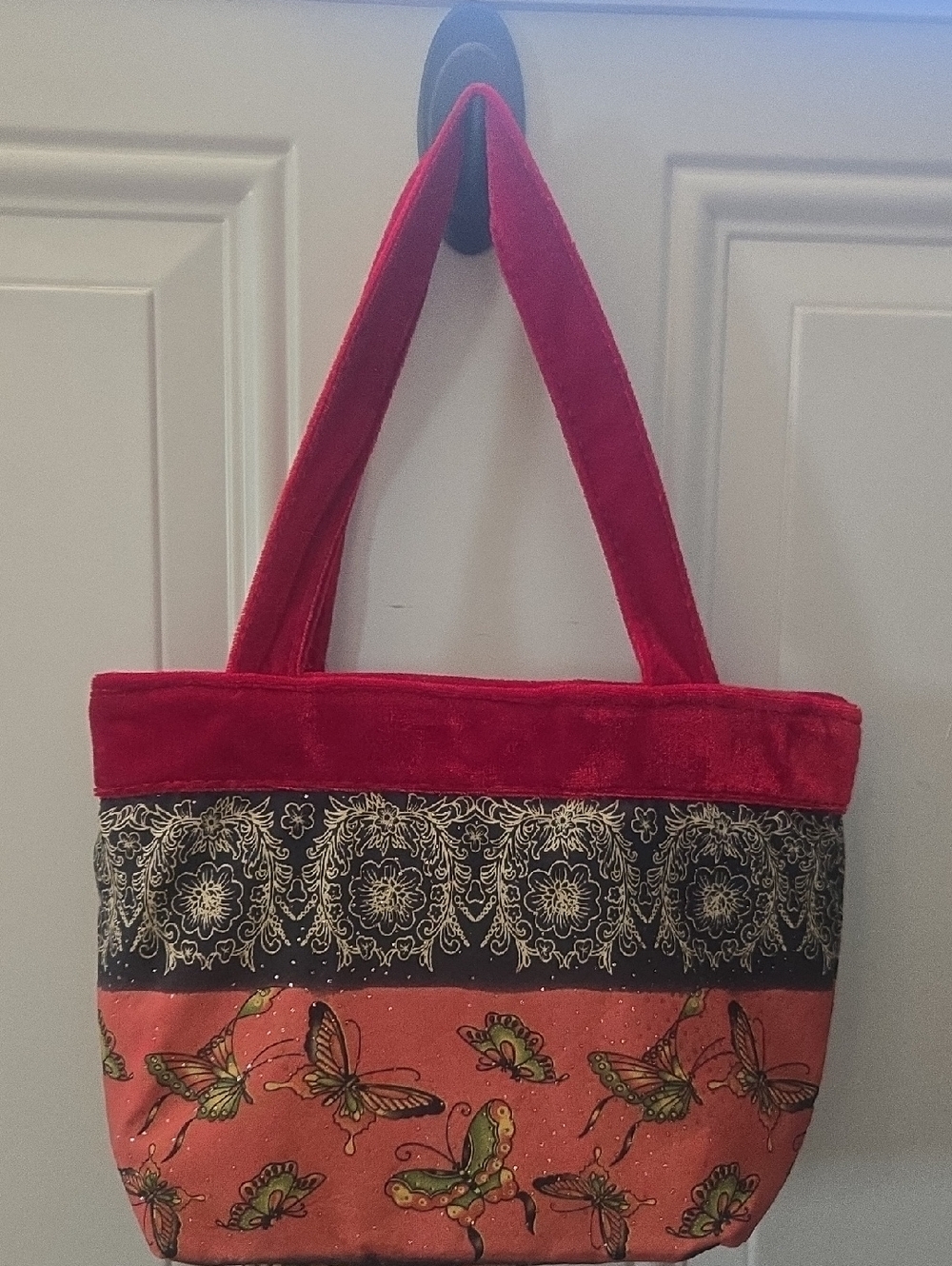 Red Butterfly Print Small Tote Bag